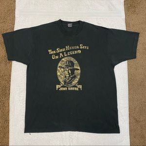 Vintage Black John Wayne T Shirt The Sun Never Sets On A Legend Size XL